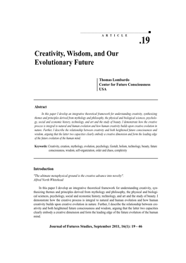 Creativity, Wisdom, and Our Evolutionary Future