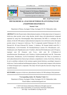 Phytochemical Analysis of Whole Plant Extracts Of