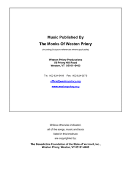 Music Published by the Monks of Weston Priory