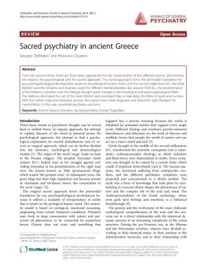 Sacred Psychiatry in Ancient Greece Georgios Tzeferakos* and Athanasios Douzenis
