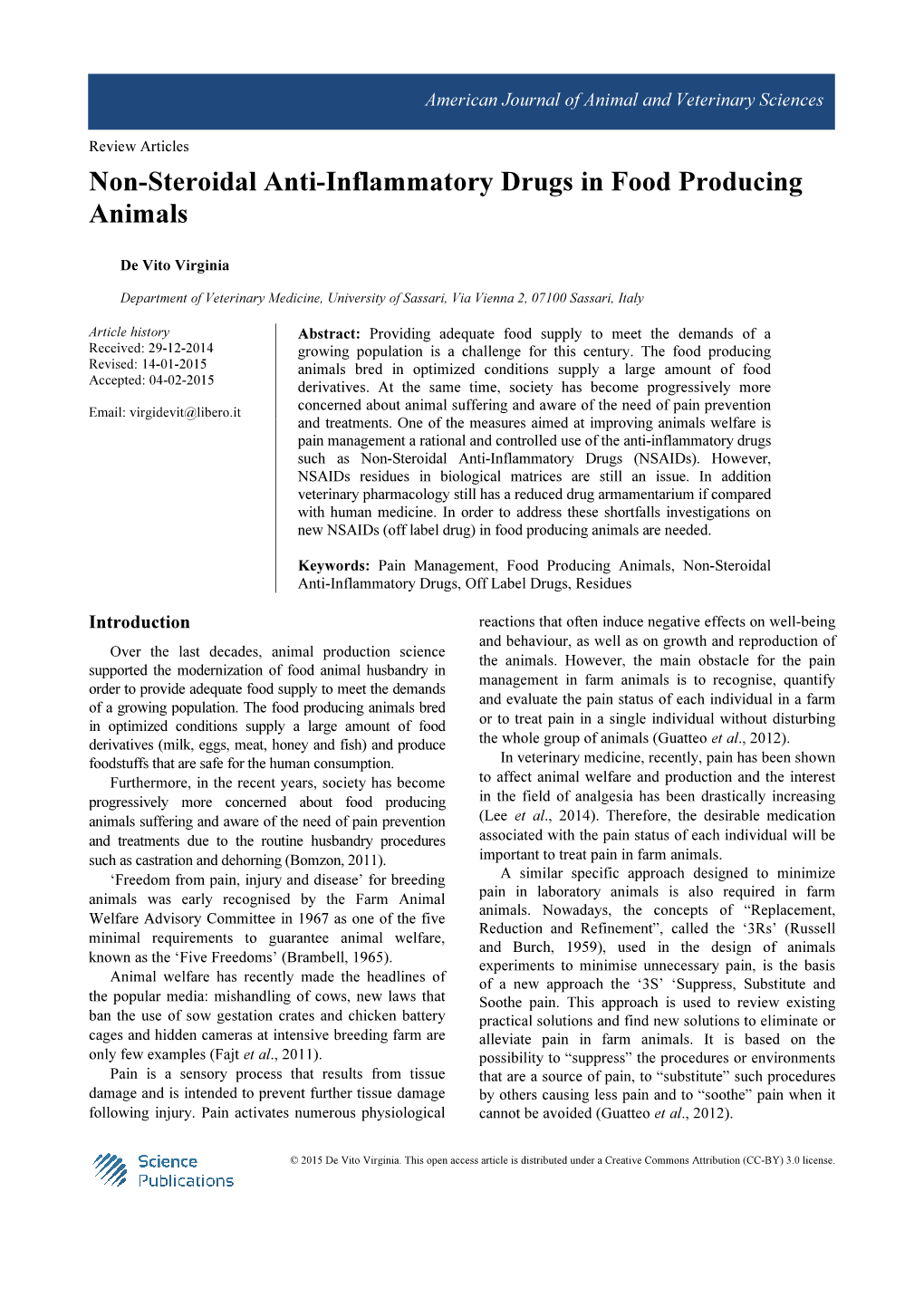 Non-Steroidal Anti-Inflammatory Drugs in Food Producing Animals