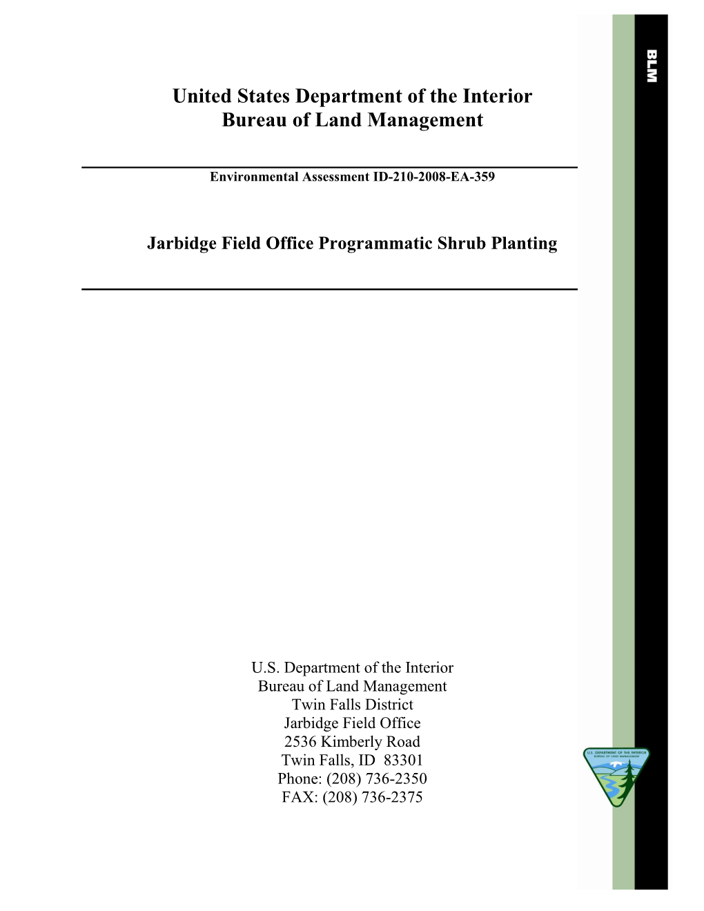 Jarbidge Field Office Programmatic Shrub Planting