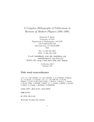 A Complete Bibliography of Publications in Reviews of Modern Physics (1990–1999)