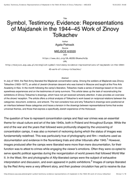 Symbol, Testimony, Evidence: Representations of Majdanek in the 1944–45 Work of Zinovy Tolkachev — MIEJSCE 15.03.2021, 18:48
