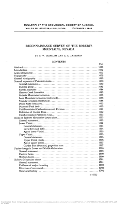 Reconnaissance Survey of the Roberts Mountains, Nevada