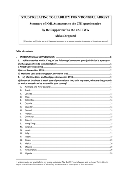 STUDY RELATING to LIABILITY for WRONGFUL ARREST Summary Of