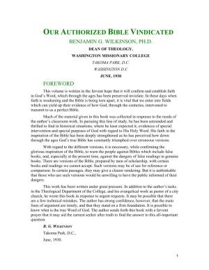 Our Authorized Bible Vindicated Benjamin G