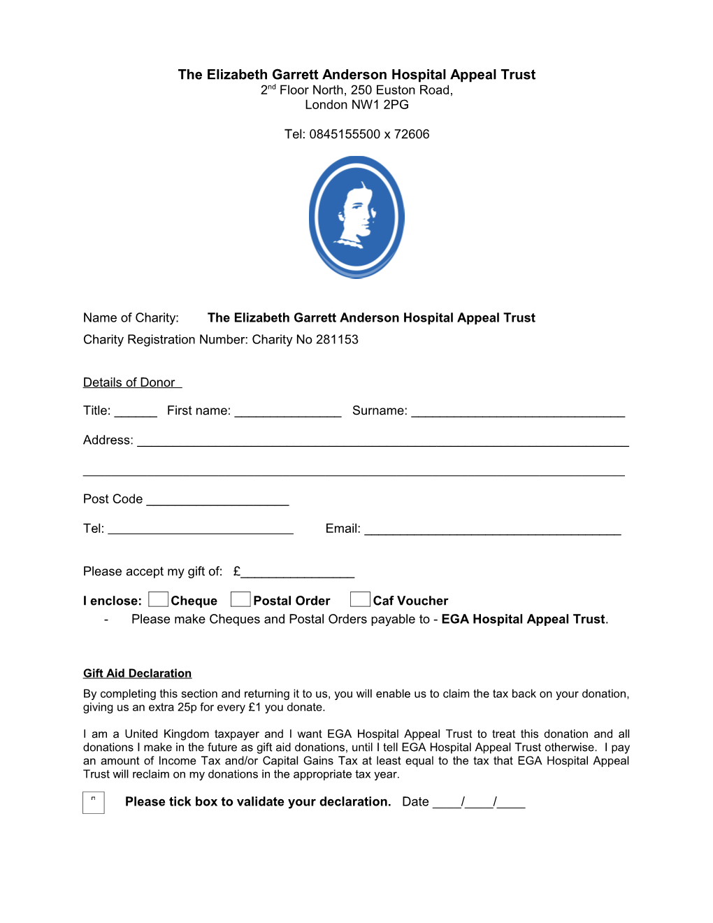 EGA Appeal Trust Gift Aid Form