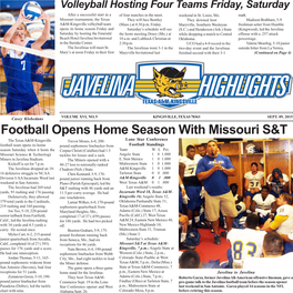 Football Opens Home Season with Missouri S&T