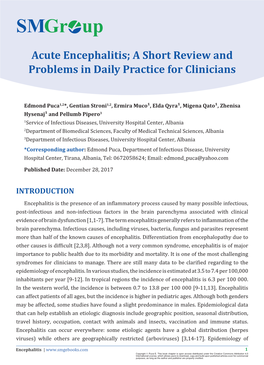 Acute Encephalitis; a Short Review and Problems in Daily Practice for Clinicians