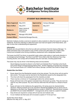 Student Bus Driver Rules