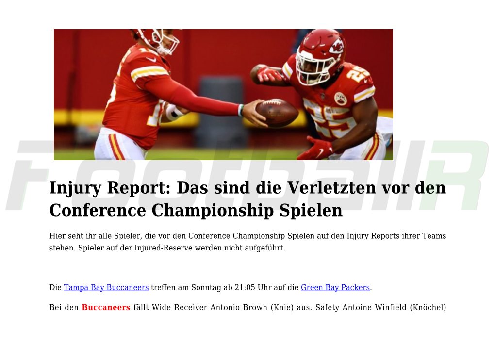 Injury Report: Das Sind Die Verletzten Vor Den Conference Championship Spielen