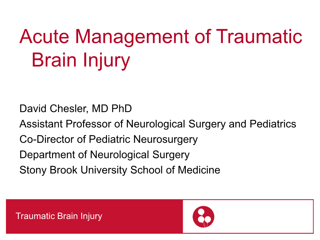 Acute Management of Traumatic Brain Injury