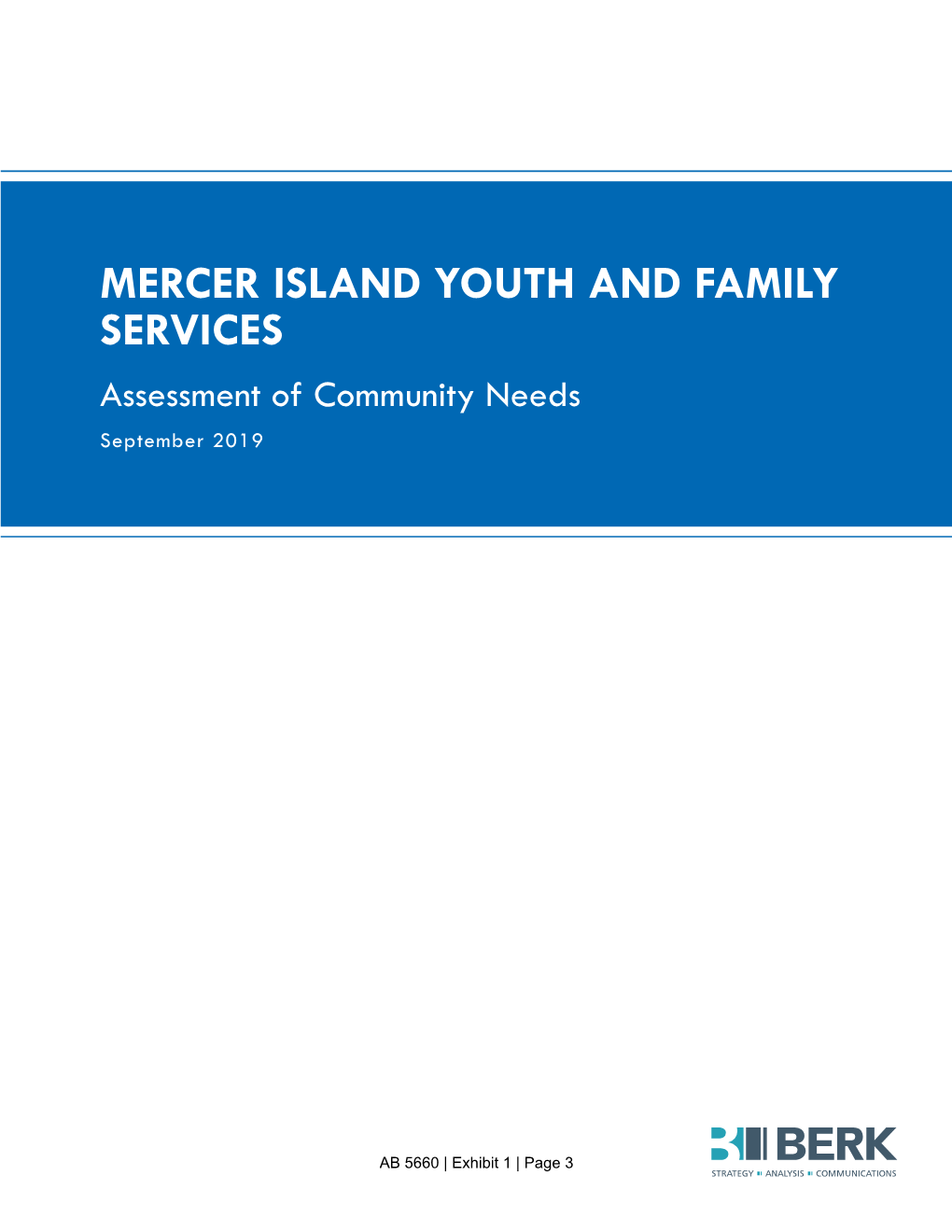 MERCER ISLAND YOUTH and FAMILY SERVICES Assessment of Community Needs September 2019