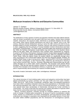 Molluscan Invasions in Marine and Estuarine Communities