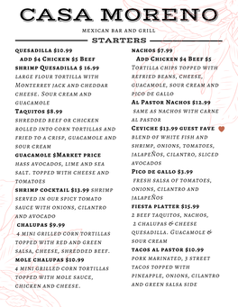 Claremont Food Menu