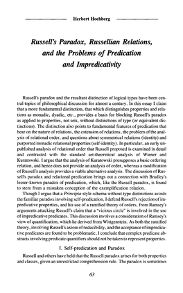 Russell's Paradox, Russellian Relations, and the Problems of Predication and Impredicativity