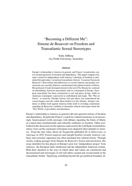 “Becoming a Different Me”: Simone De Beauvoir on Freedom and Transatlantic Sexual Stereotypes