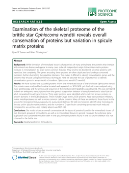 Examination of the Skeletal Proteome of the Brittle Star Ophiocoma Wendtii