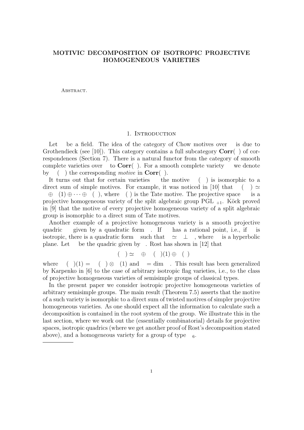 Motivic Decomposition of Isotropic Projective Homogeneous Varieties