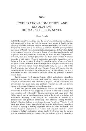 Nine JEWISH RATIONALISM, ETHICS, and REVOLUTION: HERMANN