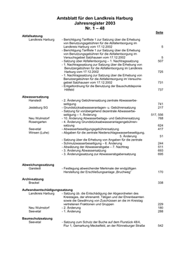 Amtsblatt Für Den Landkreis Harburg Jahresregister 2003 Nr. 1 – 48