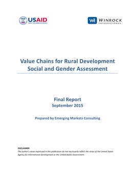 Value Chains for Rural Development Social and Gender Assessment