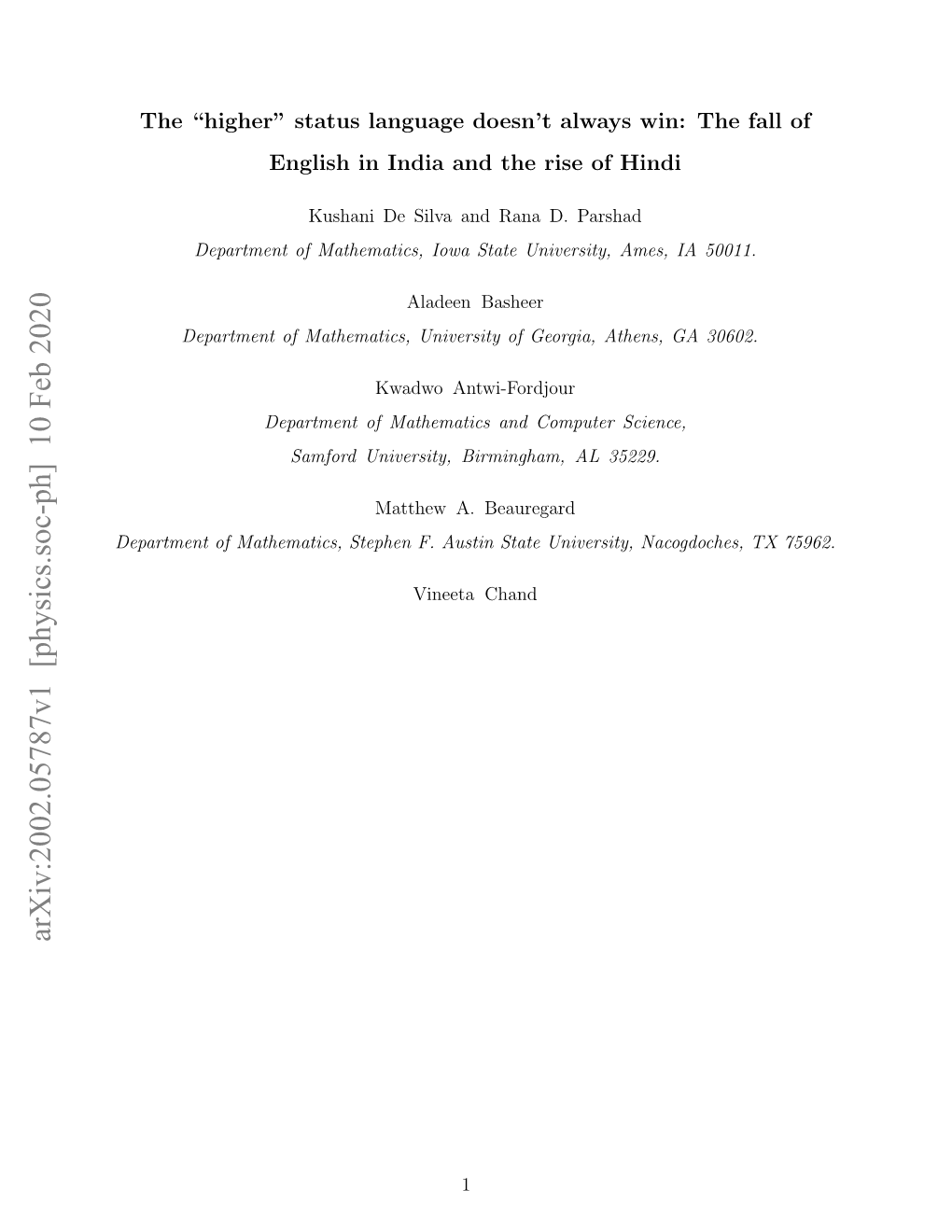 Arxiv:2002.05787V1 [Physics.Soc-Ph] 10 Feb 2020