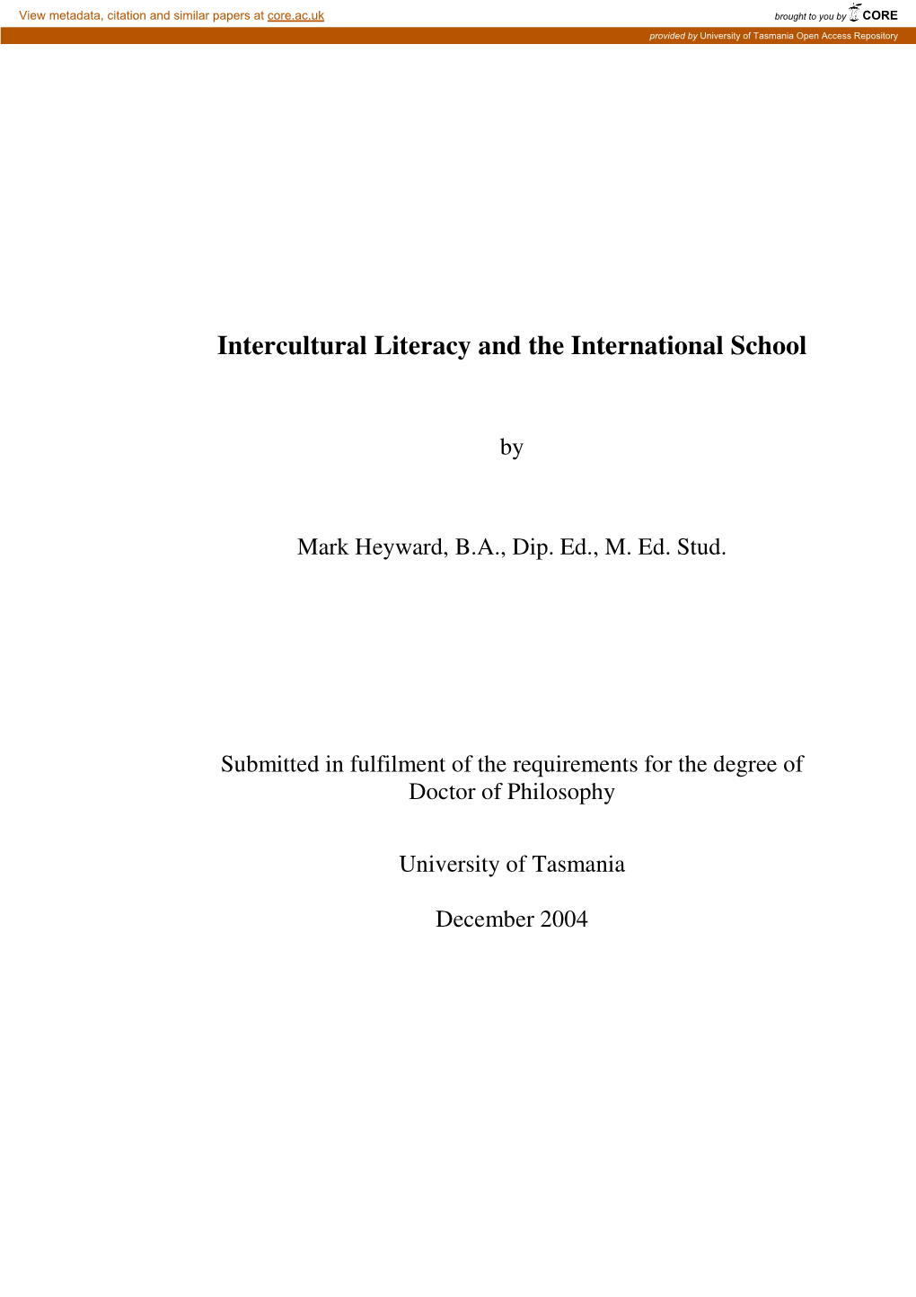 Intercultural Literacy and the International School