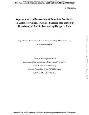 Aggravation by Paroxetine, a Selective Serotonin Re-Uptake Inhibitor, of Antral Lesions Generated by Nonsteroidal Anti-Inflammatory Drugs in Rats