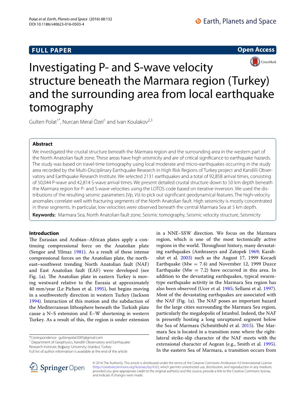 And S-Wave Velocity Structure Beneath the Marmara Region
