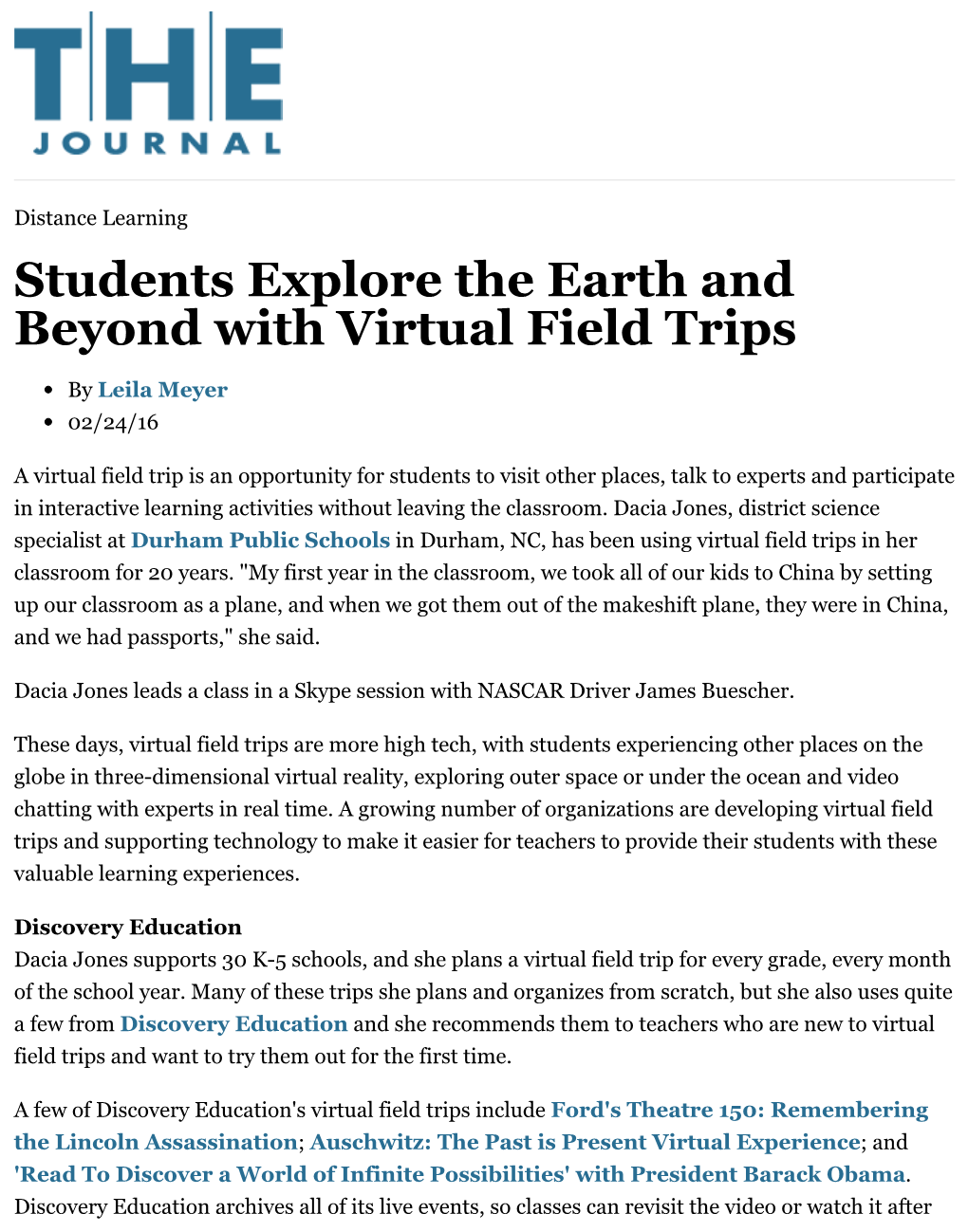 Students Explore the Earth and Beyond with Virtual Field Trips