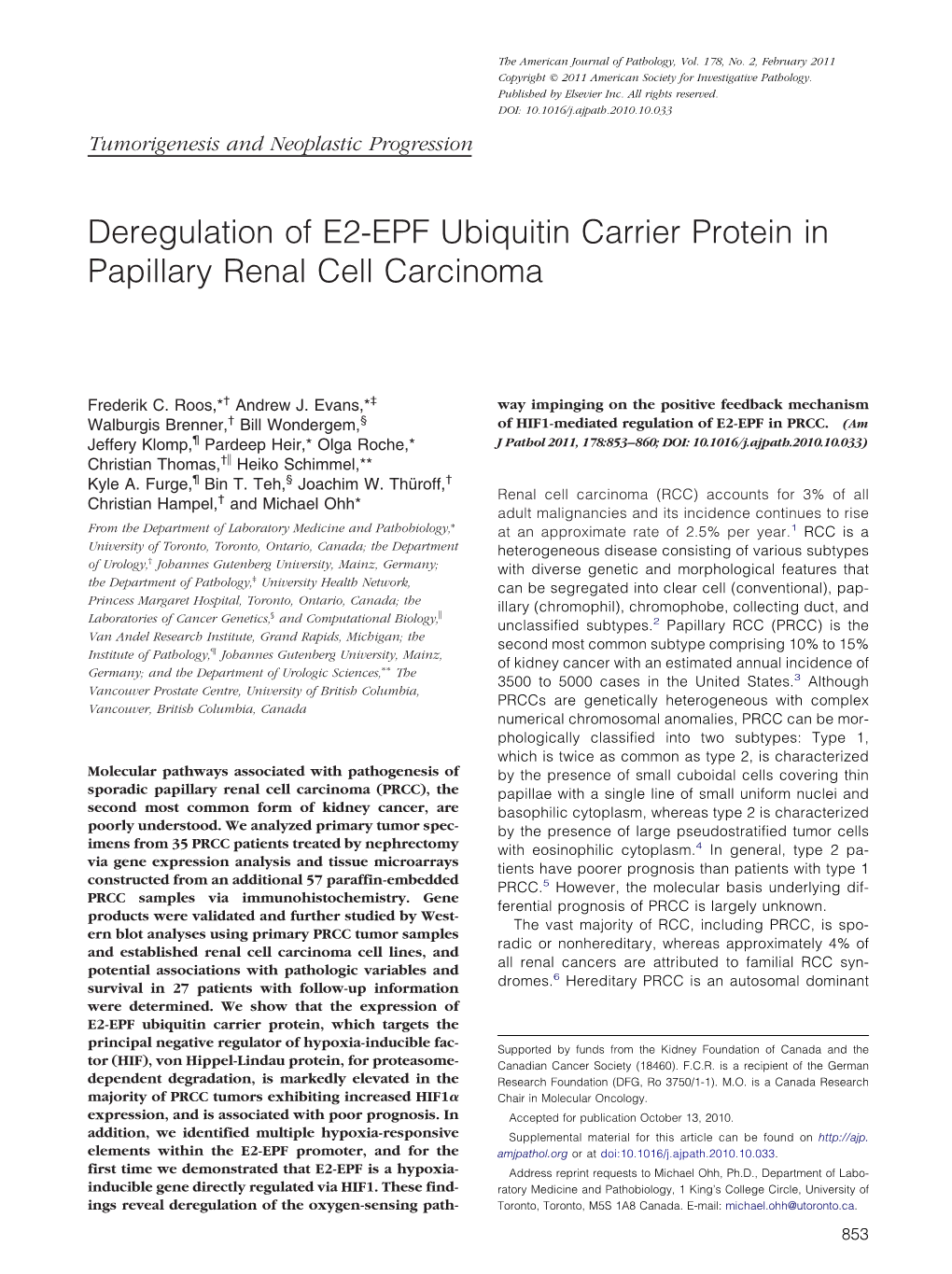 Deregulation of E2-EPF Ubiquitin Carrier Protein in Papillary Renal Cell Carcinoma