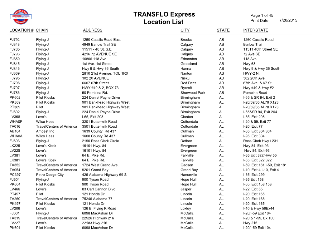 TRANSFLO Express Location List