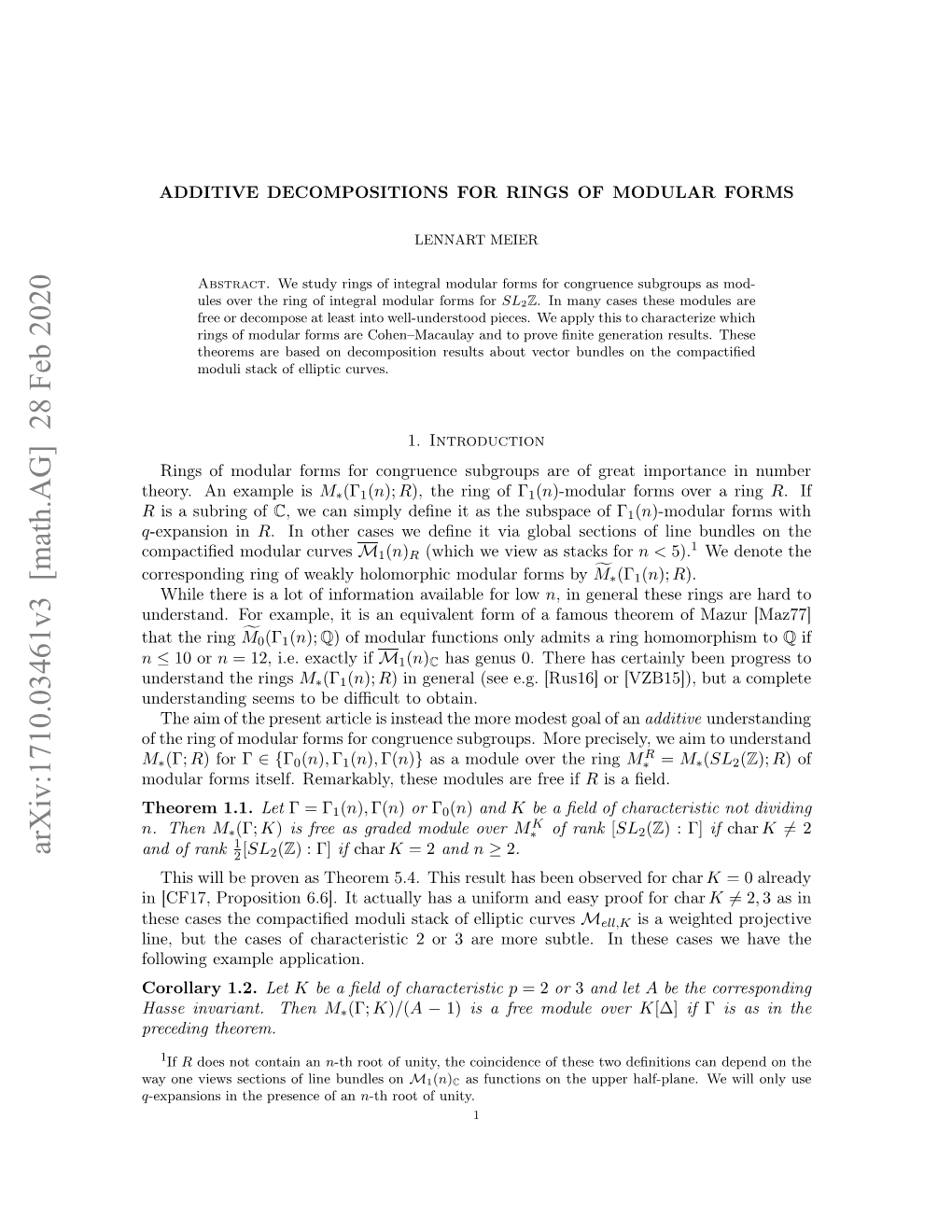 Arxiv:1710.03461V3 [Math.AG] 28 Feb 2020 As Nain.Then Invariant