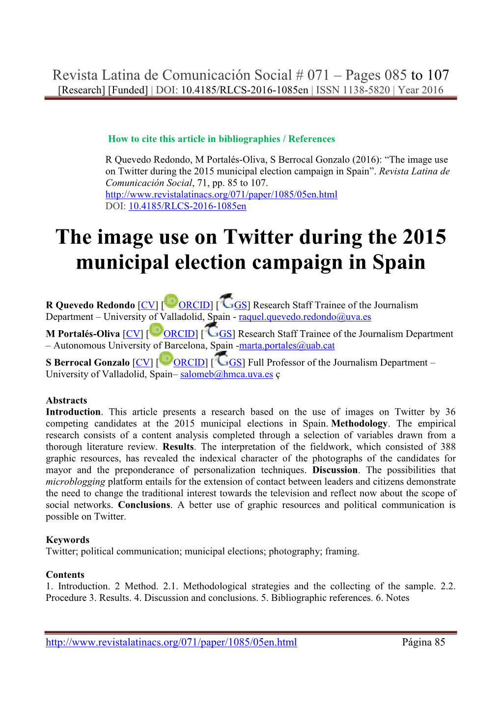 The Image Use on Twitter During the 2015 Municipal Election Campaign in Spain”