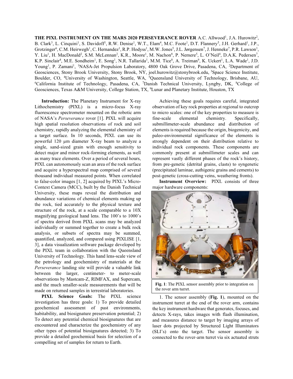 The Pixl Instrument on the Mars 2020 Perseverance Rover A.C