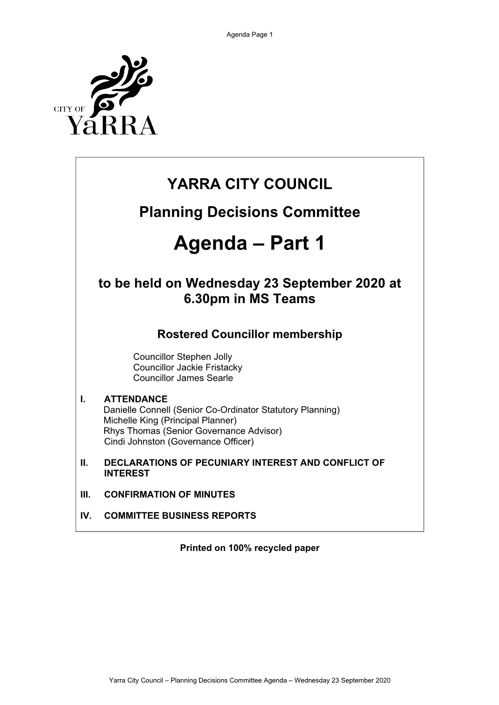 Agenda (Part 1) – Planning Decisions Committee Meeting