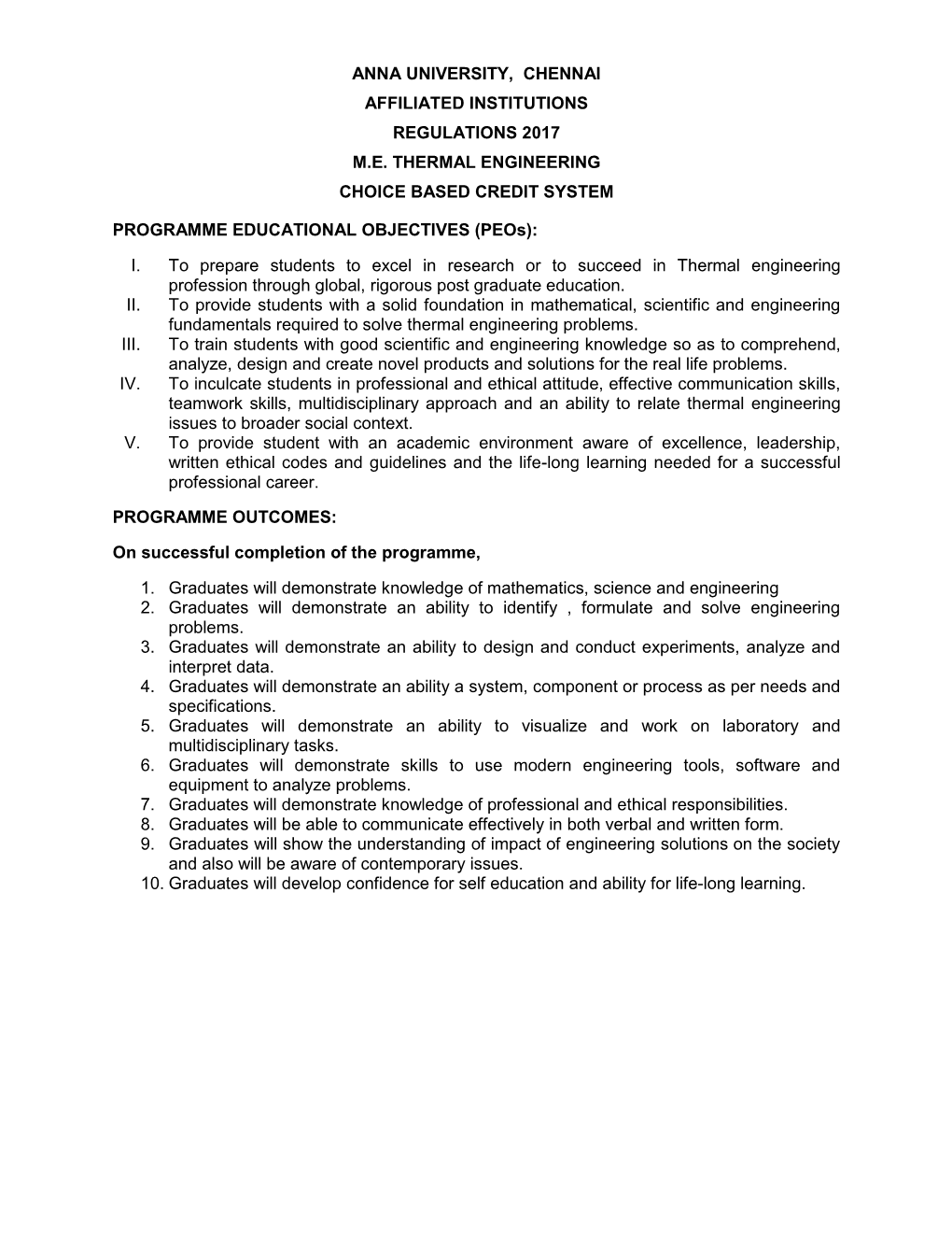 Thermal Engineering Choice Based Credit System