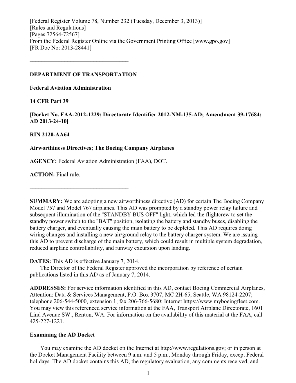 1 [Federal Register Volume 78, Number 232 (Tuesday, December 3