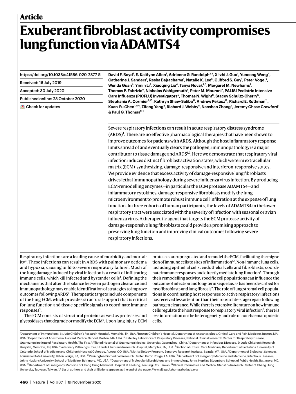 Exuberant Fibroblast Activity Compromises Lung Function Via ADAMTS4