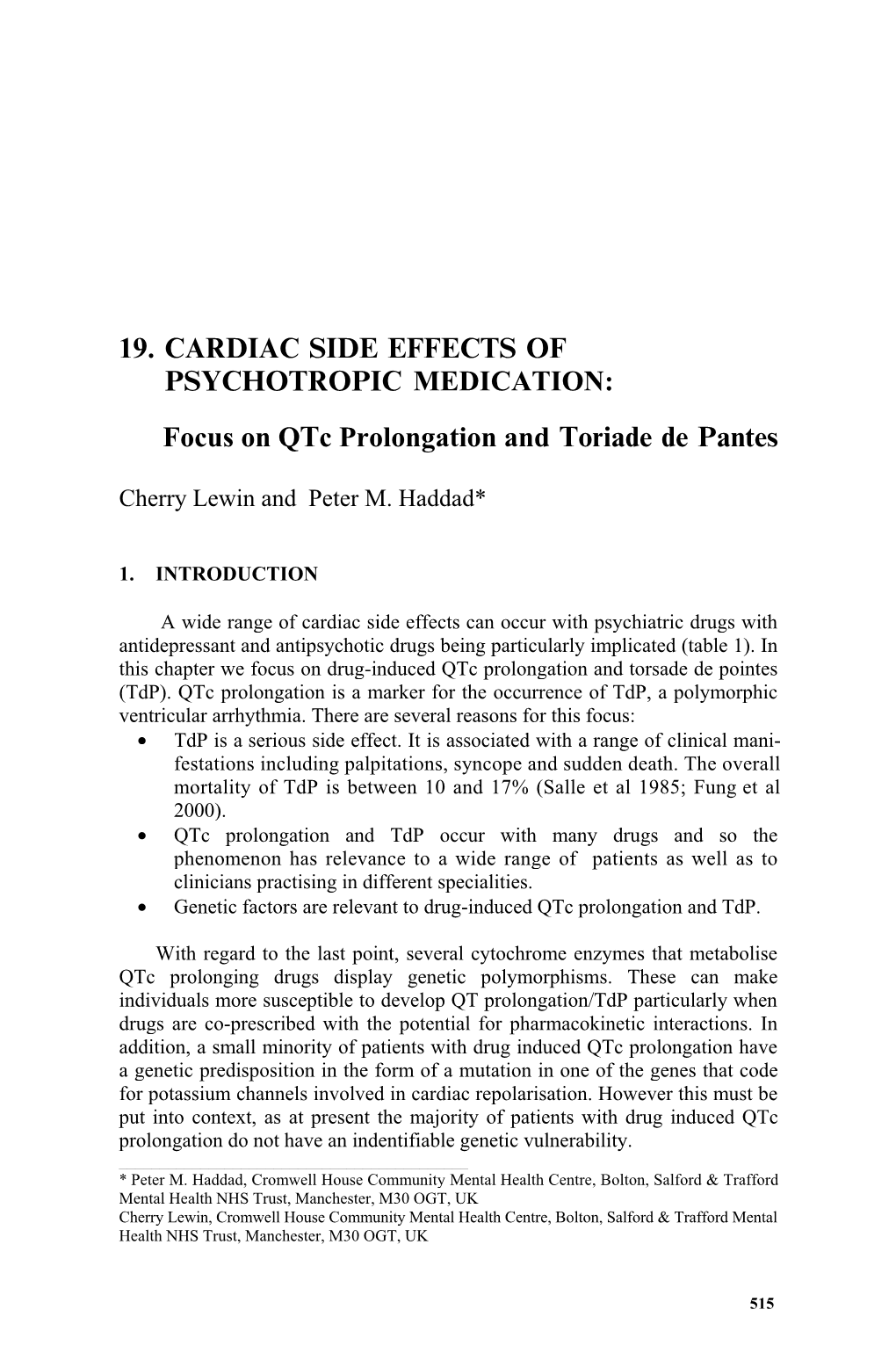 Medication: 19. Cardiac Side Effects of Psychotropic