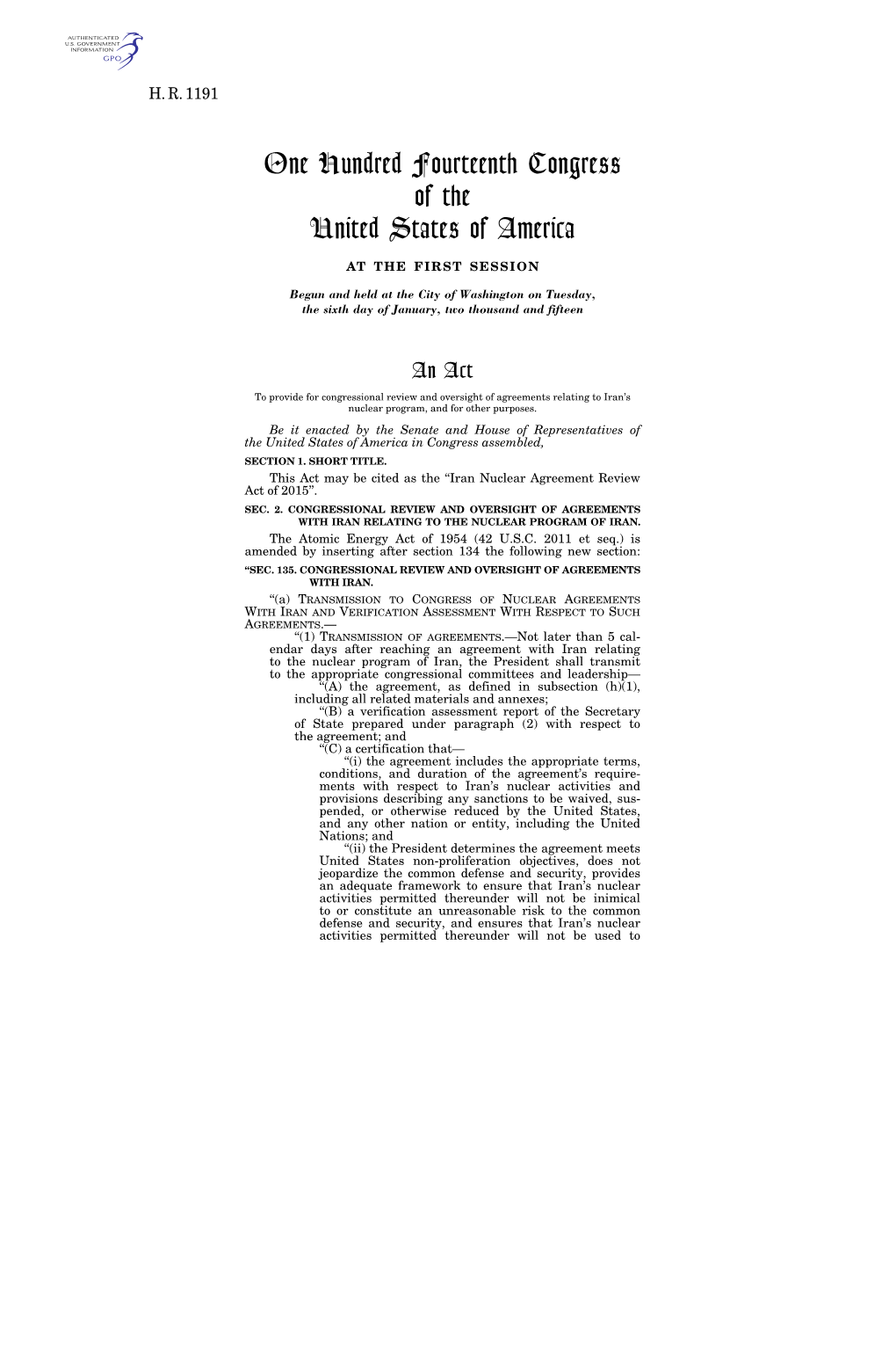 Iran Nuclear Agreement Review Act of 2015’’