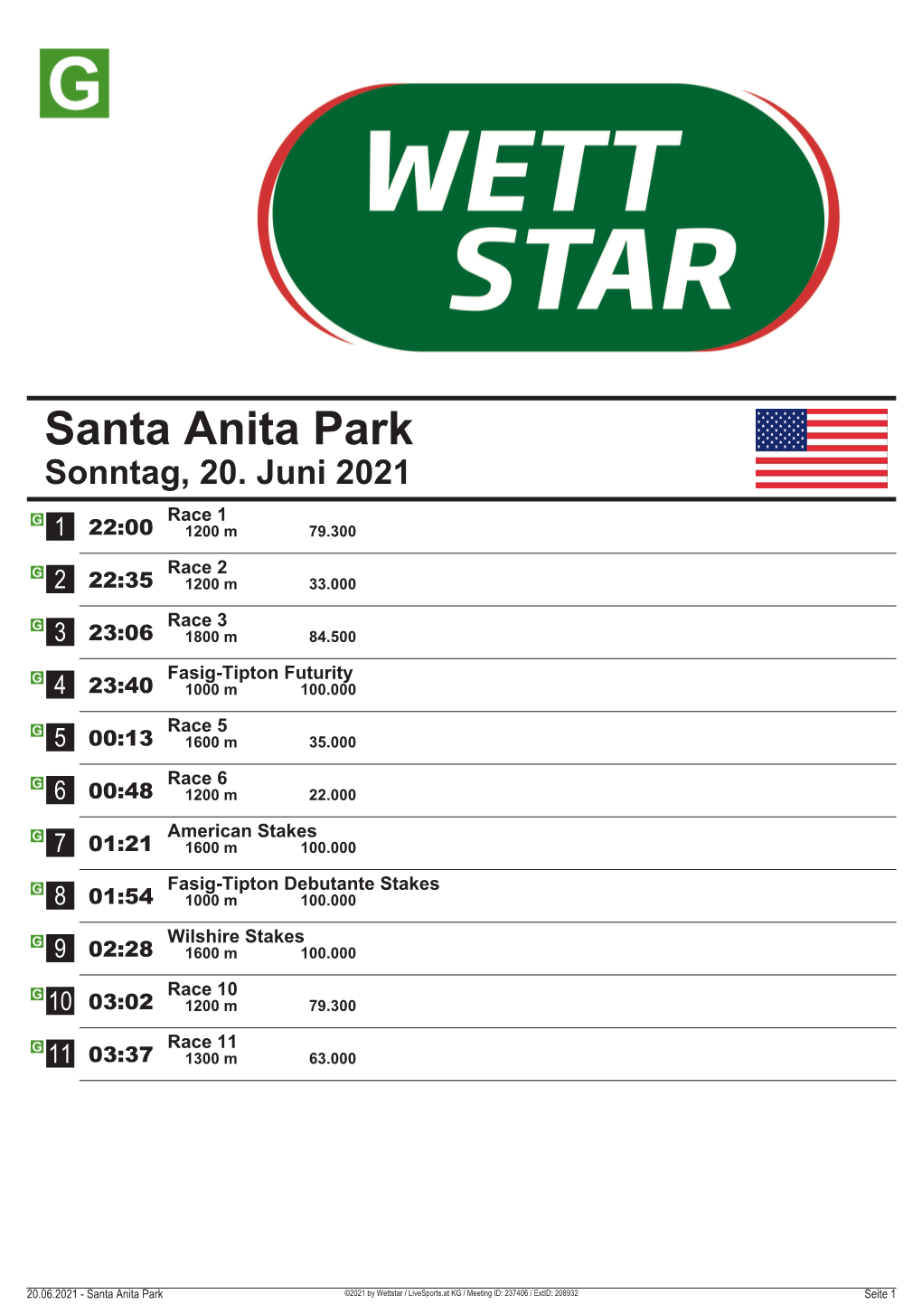 Santa Anita Park Sonntag, 20