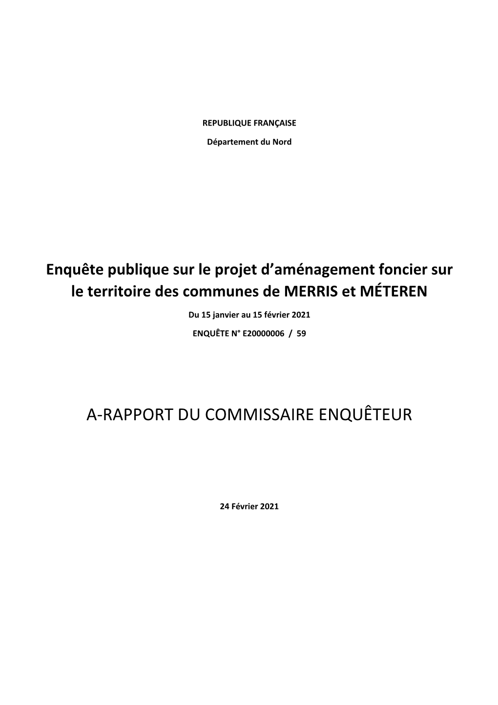 A-Rapport Du Commissaire Enquêteur