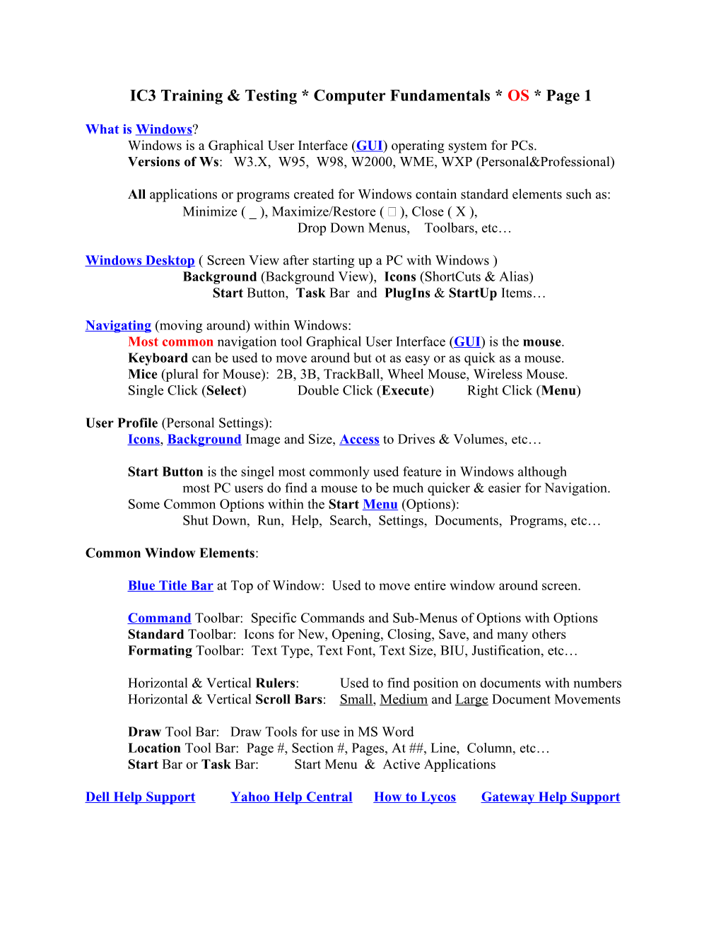 IC3 Training & Testing * Computer Fundamentals - OS * Page 1