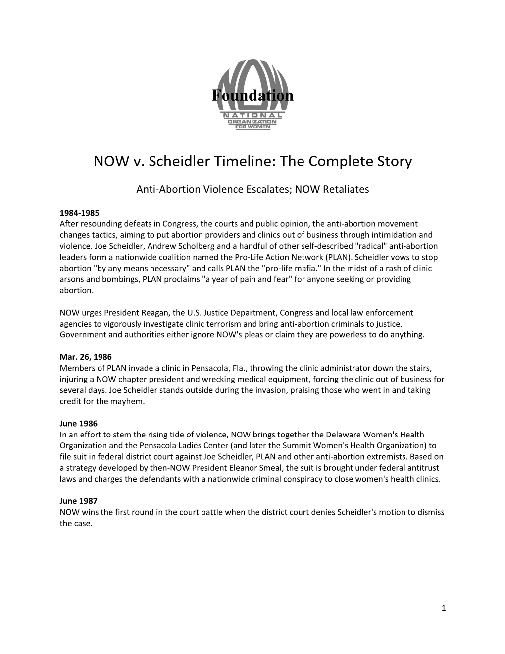 NOW V. Scheidler Timeline: the Complete Story