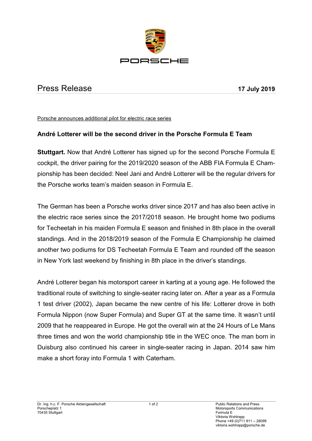 Press Release 17 July 2019