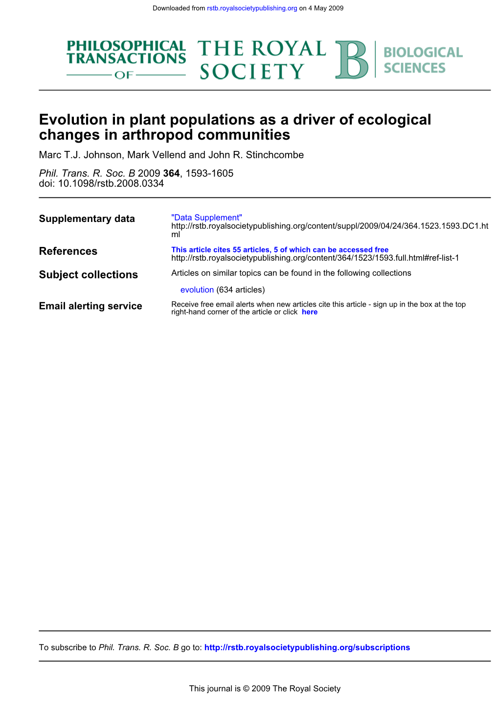 Changes in Arthropod Communities Evolution in Plant Populations As A