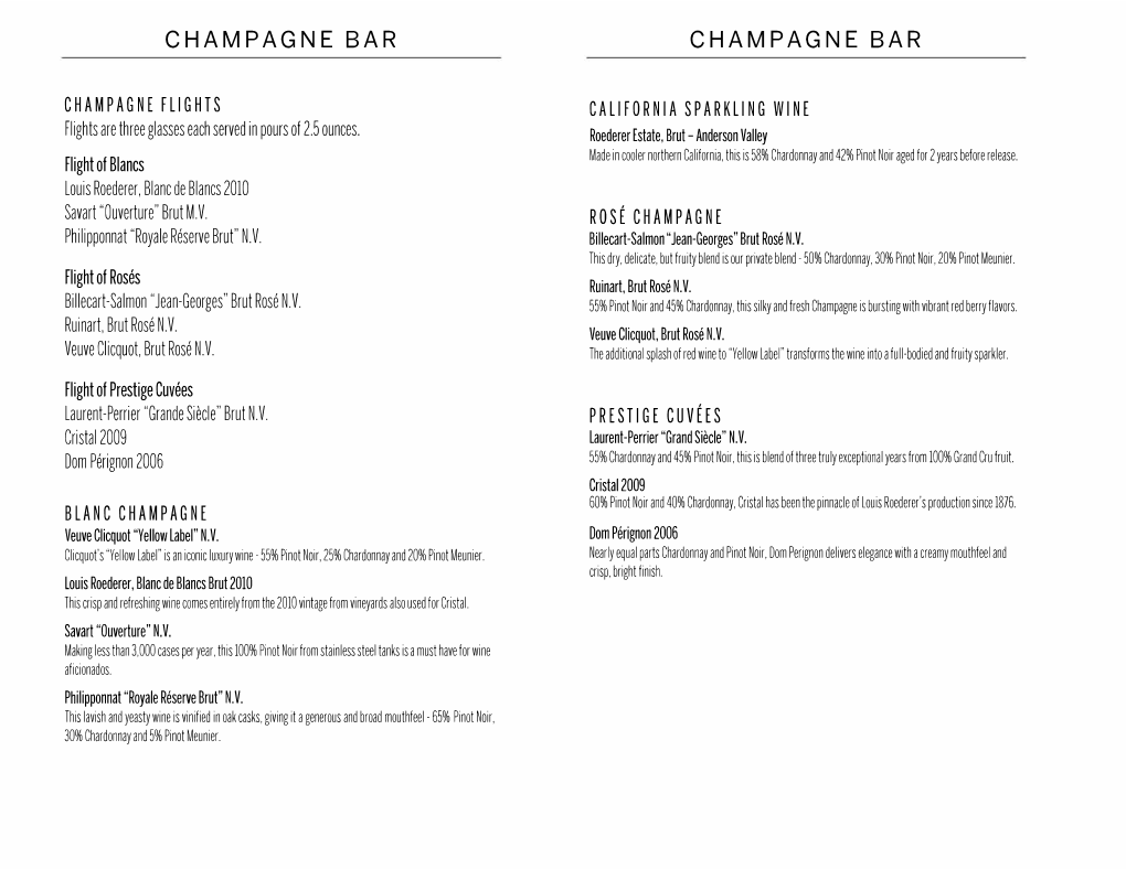 Champagne Bar California Sparkling Wine